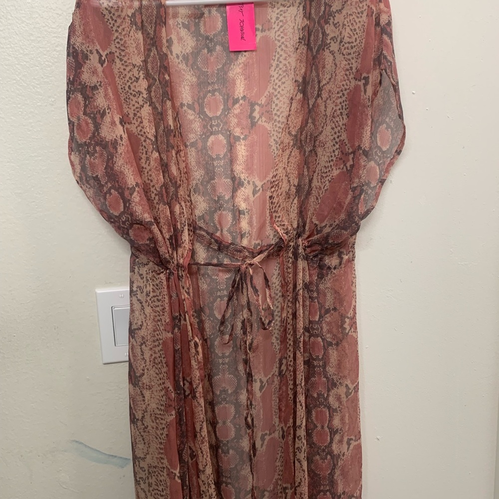 Betsey Johnson Dusty Rose & Taupe Sheer Snake-Print Kimono